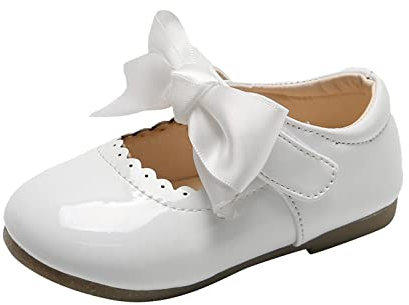 HAOLEI Baby Girls First Walking Shoes with Bowknot Soft Sole Newborn Loafers Moccasin Flat Anti-Slip Princess Wedding Dress Mary Jane Infant Toddler Prewalker Crib Shoes,0-6 Years White