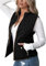 MIRACMODA Damen Weste Gepolsterter Stehkragen Leichte Oberbekleidung Casual Reißverschluss Tasche Steppweste Mantel für Frauen, Schwarz, XXL