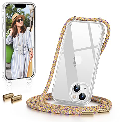 GOODVISH Handykette iPhone 14 Hülle Kompatibel mit iPhone 13 Hülle, Necklace Hülle mit Band Handyhülle für zum Umhängen, Transparent Case mit Schnur, Kameraschutz und Bildschirmschutz, Irisierend