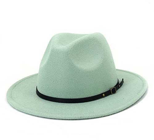 EATAN Fedora Hüte mit Gürtelschnalle für Damen und Herren, modisch, klassisch, breite Krempe, Unisex, Panama-Hut, Sonnenhut (Bohnengrün, verstellbar)