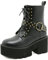 FufoneUS Nero Stivaletti da Donna con Tacco A Blocco Moda Punta Rotonda Anfibi Biker con Borchie,Nero,39 EU