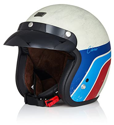 ORIGINE Casque Jet de Moto Vintage Casque Scooter Rétro de Moto Homologué ECE (Classic Vintage White,XS)