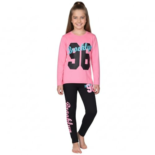 A2Z 4 Kids Girls Top Kids Brooklyn Print Contrast T Shirt Tops - Brooklyn Set 337 Baby Pink 5-6
