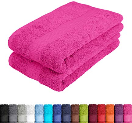 BaSaTex Frottier Saunatücher XXL 80x200 cm | 2er Pack Badetuch 100% Baumwolle | 2X Saunatuch | Strandtuch in Magenta Pink