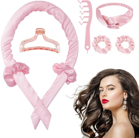 Locken Ohne Hitze,Lockenwickler Über Nacht, Overnight Heatless Curls Band, DIY Haarnudel Haare Locken Ohne Hitze Frisurenset, für langes mittleres Haar, Geschenk für Mädchen und Frauen (Rosa)