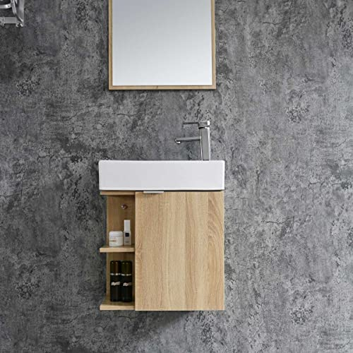 Home36 Bademöbel Set Spring - Inklusive Waschbecken und Spiegel - 50 x 60 x 24 cm, Badmöbel Set, Waschbecken mit Unterschrank, Keramik Waschtisch, Badezimmerschrank, Badschrank Set (1. Natur)