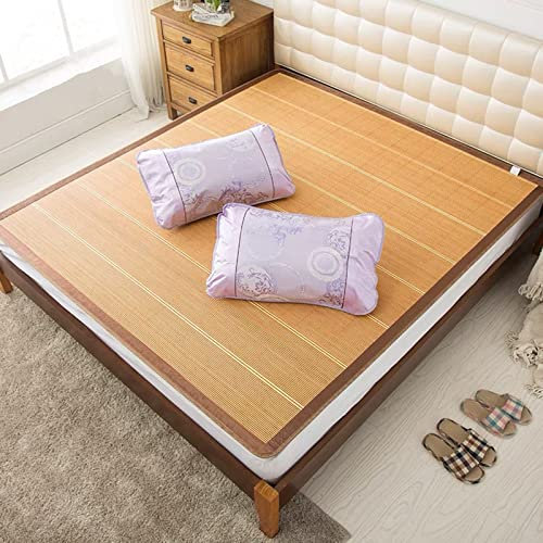 Estera de Dormir de Verano refrescante Colchón de bambú Cojín de ratán Cojín de Cama con Cubierta Transpirable Suave Estera de Aire Acondicionado, Uso de Doble Cara, Cubierta de Cama de Vera
