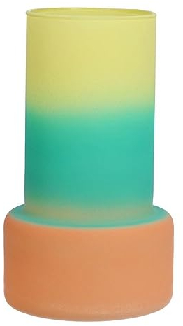 INNA-Glas Glasvase NULAILA, gelb-türkis-Aprikose-matt, 17 cm, Ø 10 cm - Bunte Vase/Windlichtglas