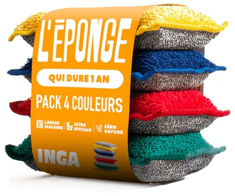 INGA - 4 X Eponges Réutilisables Lavables - Très Efficaces, Ne Rayent Pas - Fabriqué en Europe - Éponge Lavable Qui Dure 1 an...
