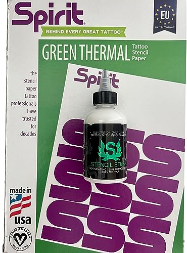 Stencil Stuff Abzugsflüssigkeit 125 ml Abzugscream Schablone/Skizze Transfer + 100 Blatt SPIRIT A4 Green Matrizenpapier für Thermokopierer