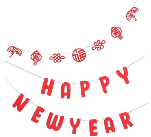 1 Satz Frohes Neues Jahr-Banner Partyzubehör Für Silvester Frühlingsfest-wimpelmantel Fu Charakter Dekoration Frohes Neues Jahr Girlande Flaggen Stoff Haushaltsprodukte Festlich