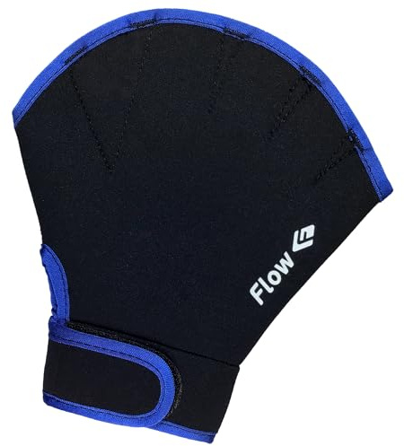 Flow Swimming Resistance Gloves - Webbed Gloves for Water Aerobics, Aquatic Fitness, and Swim Training (Black/Blue, Medium)