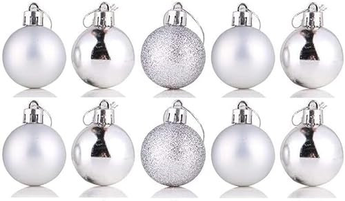 Christmas Baubles Mini Christmas Tree Ball Decorations Ornaments Balls Pendants 3.5cm Shatterproof Hanging Bauble Set for Xmas 10 pc Silver