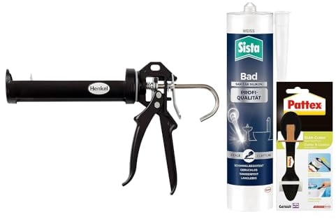 Sista Bad Profi-Qualität Sanitär Silikon, schimmelresistente und geruchsneutrale Dichtmasse, Weiß (1x280ml) & Pattex Profi Metall Kartuschenpistole & Pattex Glätt-Cutter