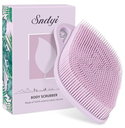 Sndyi Cepillo Corporal de Silicona, Cepillo Exfoliante Corporal Pieles Sensibles, Cepillo Corporal de Ducha con Forma de Hoja y Cerdas para Hacer Espuma, Fácil de Limpiar y Duradero, Violet