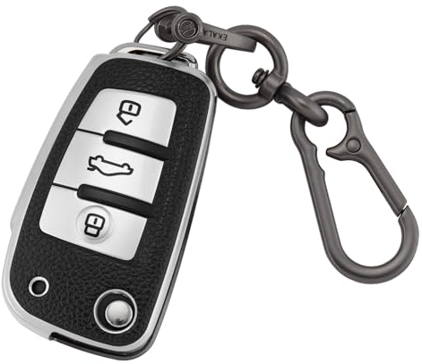 ERMWALR Autoschlüssel-Vollhülle für Audi mit Schlüsselanhänger, 3 Tasten, Schlüsselhülle aus Leder und TPU, passend für Audi A1, A3, A4, A6, A8, Q3, Q7, S3, S6, RS3, RS6, R8, TT, TTS (PW-Ad-3-S)