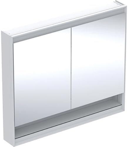 Keramag Geberit ONE Spiegelschrank mit ComfortLight, 2 Türen, Aufputzmontage, mit Nische, 105x90x15cm, 505.834.00.; Farbe: Weiss/Aluminium pulverbeschichtet