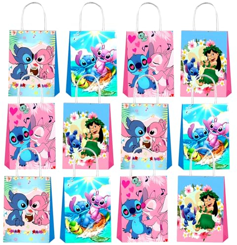 12Pcs Sacchetti Regalo Lilo & St-itch, Sacchetti Per Feste, Piccoli Sacchetti Regalo, Sacchetti Regalo In Carta Kraft Per Feste Di Coppia, Feste Di Compleanno Per Bambini, Matrimoni, Natale