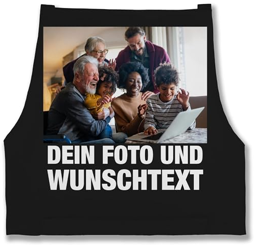 Schürze - Erwachsene - Geschenk mit Bild I eigenem Foto I Name I eigener Text I Wunschtext - 85x69 - Schwarz - personalisierte kochschürze selbst drucken logo backschürze geschenke für köche