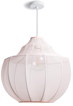 LEDKIA Pendelleuchte Metall und Stoff Ayla Pastellrosa | E27 Fassung | Innenbeleuchtung | Boho & Indischer Stil | Für Wohn- & Kinderzimmer