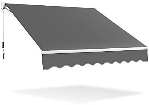 GYMAX Tenda da Sole per Balcone, Tende da Sole a Bracci Estensibili con Tettuccio Impermeabile e Protezione Solare, Tenda da Sole per Esterno Avvolgibile (Grigio, 295 x 200 cm)