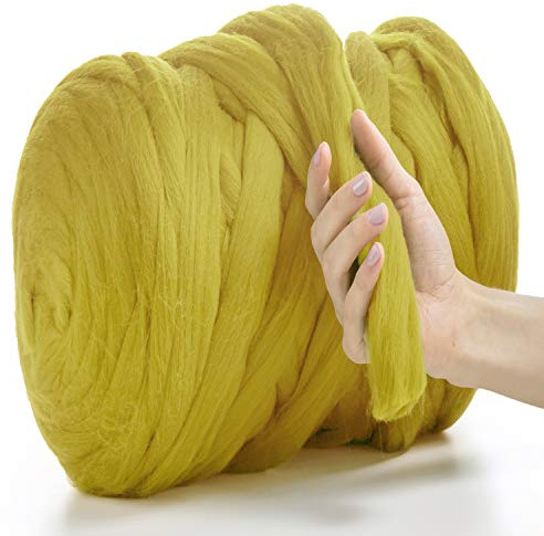 MeriWoolArt XXL Merino Wolle – 100% Schurwolle, Extra Dickes Filzgarn (4–5 cm) für Armstricken, Trocken- & Nassfilzen, Decken & Babydecken – Oliv 100g