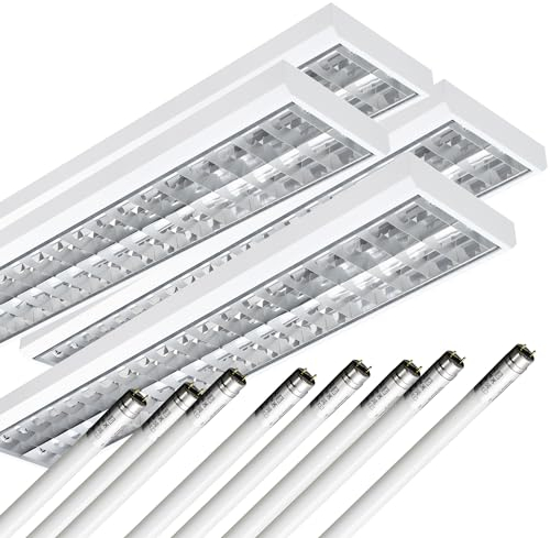 ELG Leuchten 4x LED Rasteranbauleuchte 150cm 2-flammig inkl. 8x 24 Watt 3600lm (7200lm) (4000K) (Neutralweiß) 150 lm/W Daylight Büroleuchte Deckenleuchte Rasterleuchte optional Pendelleuchte