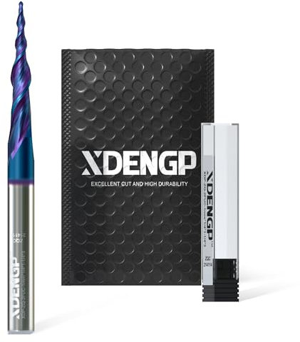 XDENGP Spiral Tapered Ball Nose Spiral Router Bit for CNC, 4.82 Deg 1 mm Tip Dia, 2 Flute and 1-1/4 inch Cutting Length 1/4 inch Shank with NACO Coated Carbide End Mill for Wood 2D/3D Carving