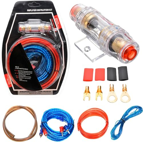 SPORWAY Juego de Cables de Amplificador 10 GA para Coche - Kit de Conectores, Cable de Subwoofer y Audio, 1500 W