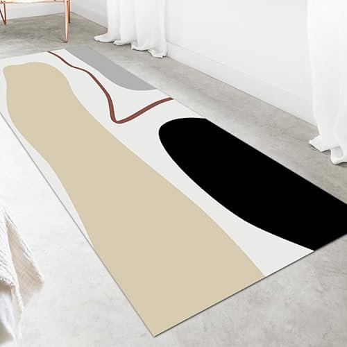 LIKE IT MORE Modern Teppich für Wohnzimmer, Schlafzimmer, Küche und Flur - Waschbarer Rutschfester Teppichläufer - Großer Teppich Läufer Beige Grau Blau Weiß 80x300 (Mond Beige)