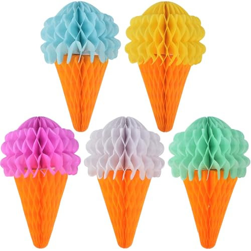 5 Piezas Bolas de Panal de Helado, Flores de Papel de Colores, Ramo de Panal, Adornos Colgantes, Decoraciones de Fiesta para Bodas, Baby shower, Decoración, Bailes, Cumpleaños, Fiestas en el Jardín