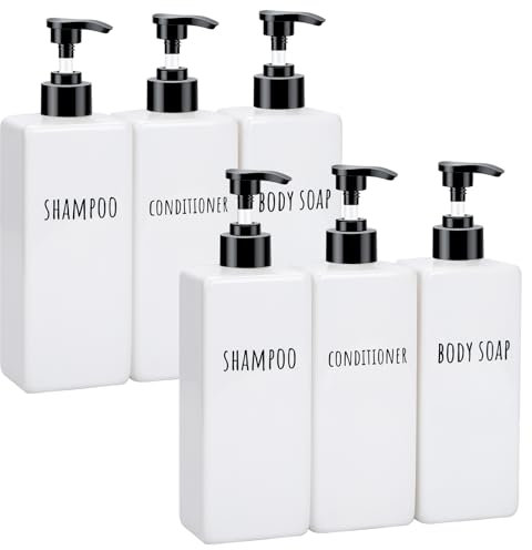 Segbeauty Dispensador Jabon, 6 Piezas 500ml Botes para Gel y Champu, Dispensador de Jabon Baño de Plástico, Dispensador Gel Ducha con Etiqueta Impresa (Blanco)