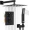 Unterputz Duscharmatur Set Thermostat 38℃, Duscharmaturen Unterputz mit Quadratischer Duscharmatur Regenduschkopf Duschset mit Handbrause 2 Funktionen Messing-Ventilkörper, 30x30cm (Schwarz)