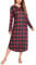 Irdcomps Chemise de Nuit Femme Manches Longues Col en V avec Boutons Doux et Léger Chemise de Nuit à Carreaux Grande Taille Noir Rouge S