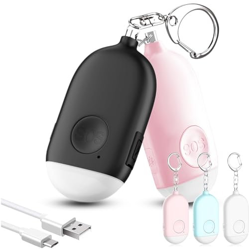Hion Taschenalarm Frauen,2St 130DB Wiederaufladbar Persönlicher Selbstverteidigung Alarm mit LED-Beleuchtung,Panikalarm Handtaschenalarm Schlüsselanhänger für Kinder,ältere Menschen (Schwarz+Rosa)