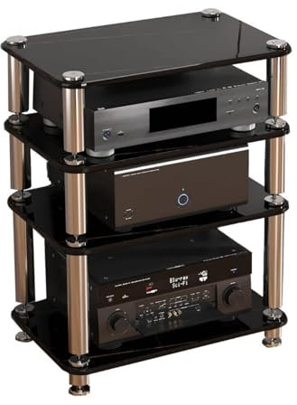 ZCFLWR Audio-/Video-Medienständer, offener Audio-Rack-Komponentenschrank, bodenstehender Stereoschrank mit stoßdämpfenden Füßen, multifunktionaler Medienaufbewahrungsschrank (Farbe: Schwarz, Größe: