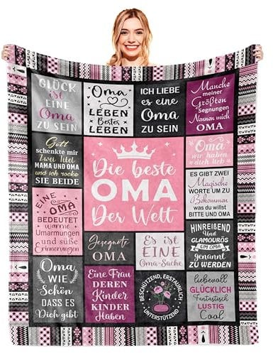 YESTUTI Oma Geschenk Weihnachten, Beste Oma Geschenke, Sinnvolle Geschenke für Oma, Geschenk für Oma von Enkel/Enkelin zum Geburtstag, Oma Geburtstagsgeschenk Muttertagsgeschenke Decke 150x130CM