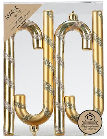 Inge-glas Christbaumschmuck Zuckerstangen 14cm Kunststoff 4er Set - bruchsicher & mit Glitzer - Christbaumkugeln für Weihnachtsbaum - Weihnachtsbaumkugeln & Weihnachtsbaumschmuck Gold - Royal Gold
