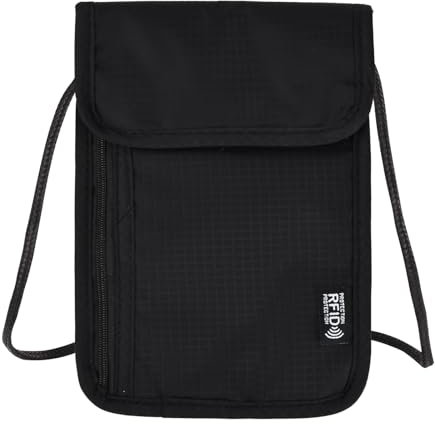 Amexo Pochette Tour de Cou Voyage Pochette Tour de Cou avec Protection RFID Portefeuille de Cou Imperméable Pochette Passeport Voyage Unisexe pour Argent Billet Cartes clés Éléphone