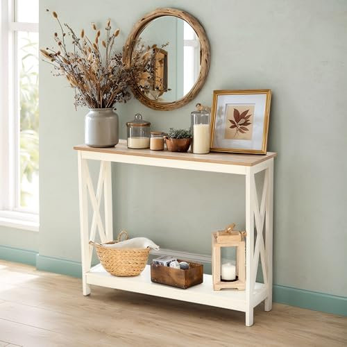 MAISON ARTS Schmal Konsolentisch mit den Ablageregalen 2 stöckiger Kleiner Ausstellungstisch Sofatisch Beistelltisch für Eingang Flur Wohnzimmer einfache Montage