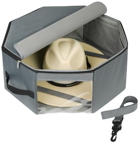 Bamneat Hutschachtel für Reisen & Zuhause, Schrankaufbewahrung, seitlich verstärkter harter achteckiger Koffer, bruchsicher, staubdicht, für Cowboy-, Panama- und Fedora-Hüte, Grau