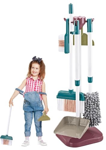 Juego de Limpieza para Niños, Juguetes de Limpieza para Niños, Juego de Limpieza Infantil con Escoba Recogedor Cepillos Fregona y Soporte Organizador, Set de Limpieza para la Casa para Niños Niñas 3+