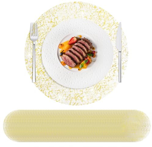 Hysenm 50 Stück Einweg-Tischsets, Goldfarben 33 cm Rund Ultradünn, Foliennetz Gepresste Tischdeckchen, Einweg-Platzdeckchen für Heimdekoration, Esstisch, Hochzeit, Geburtstag, Party