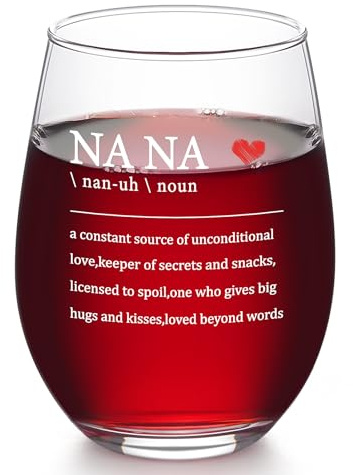 Futtumy NANA Definition Stemless Wine Glass, Nana Mothers Day Gift, Grandma Gifts from Grandkids for Christmas Mother's Day Birthday, Nana Gifts Wine Glasses 17oz