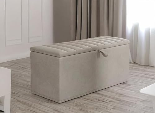 Spring Well Ottoman Storage Box Clarance Seat Foot Stool Ottoman Box with Lid for Kids Toys, Bedroom, Hallway,Living Room, Medium and Large (Cream, Large)