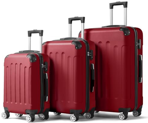 LALAHO Set de 3 Valises de Voyage, Valise Grande Taille, Valise Cabine, Petite Valise, ABS avec Coins Renforcés, roulettes Pivotantes 360°, Cadenas et Poignée Télescopique (Bordeaux)