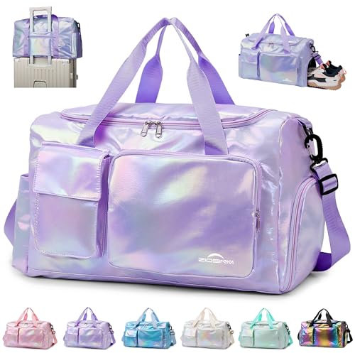 ZIOISNM Sac de Sport Femme, Sac de Voyage Femme Imperméable avec Compartiment à Chaussures et Compartiment Humide, Travel Bag Polyvalent pour Gym, Piscine et Weekend (Violet)