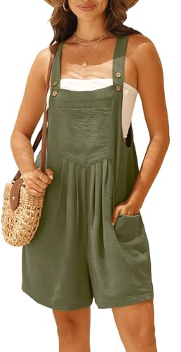 IWOLLENCE Short Dungarees For Women UK Adjustable Shoulder Straps Sleeveless Rompers with Front Pocket Maternity Jumpsuit (Green, XXL)