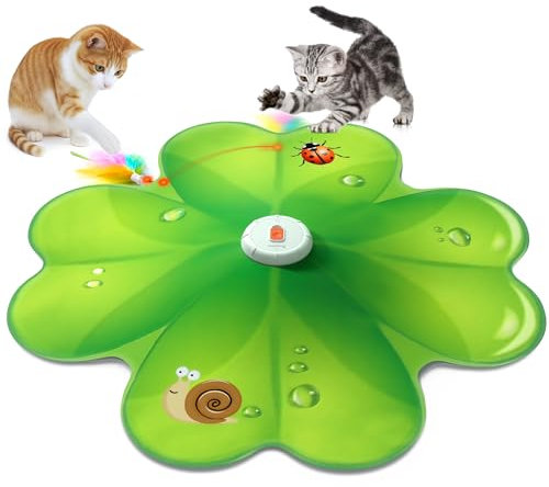 FEELNEEDY Juguete Interactivo para Gatos, Punto Rojo LED Móvil, Juguetes para Gato, Plumas Móviles Ocultas, Juguete de Ejercicio Recargable para Gatos de Interior