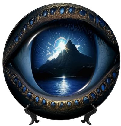 The Peak in Blue Eyes Dekoteller – Teller aus Knochenporzellan mit Präsentationsständer und Haken – Wandbehang & Tischdekoration